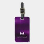 Étiquette À Bagage Monogramme violet Faux métal acier stylisé sur mes (Devant Vertical)
