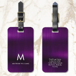 Étiquette À Bagage Monogramme violet Faux métal acier stylisé sur mes<br><div class="desc">Étiquette Monogramme violet Faux métal acier stylisé bagages personnalisés</div>