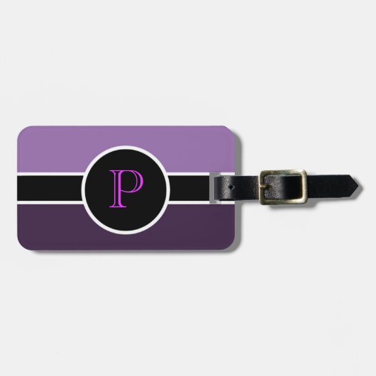 Étiquette À Bagage Monogramme violet Premier sac de voyage moderne (Devant horizontal)