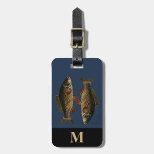 Étiquette À Bagage Monogramme Voyage Gris Poisson Carpe verte