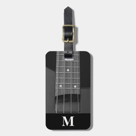 Étiquette À Bagage Monogramme Voyage Musique basse électrique Guitare (Devant Vertical)