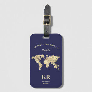Étiquette À Bagage Monogramme Voyageur Gold World Map