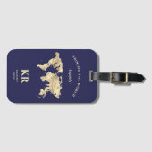 Étiquette À Bagage Monogramme Voyageur Gold World Map (Devant Horizontal)