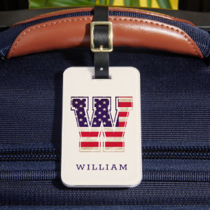 Étiquette À Bagage Monogramme W drapeau USA moderne