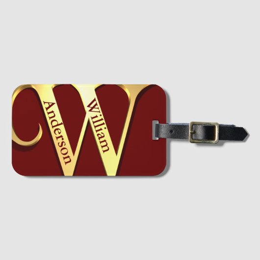 Étiquette À Bagage Monogramme W Nom Personnalisé (Devant Horizontal)