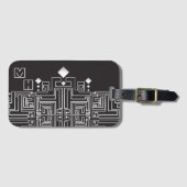 Étiquette À Bagage Monogrammed Black and White Maze Pattern (Devant Horizontal)
