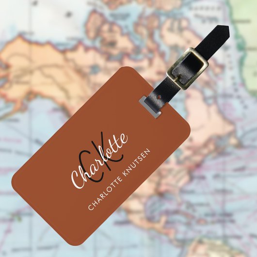 Étiquette À Bagage Monogrammed orange brûlé