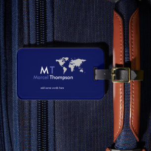 Étiquette À Bagage Monogrammed Travel bleu élégant et moderne