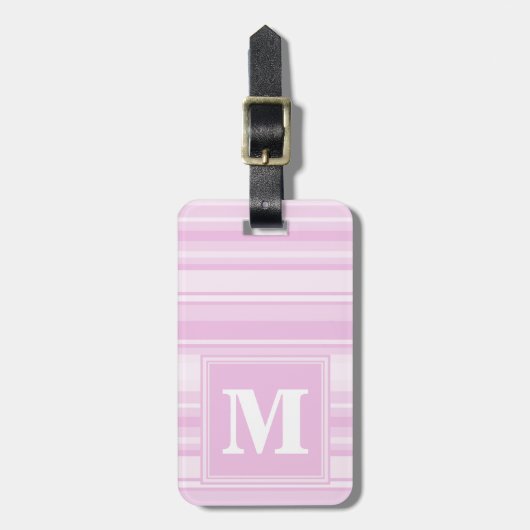 Étiquette À Bagage Monogrammes à rayures roses pour bébé (Devant Vertical)