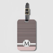 Étiquette À Bagage Monogrammes en rayures rose et blanc (Devant Vertical)