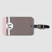 Étiquette À Bagage Monogrammes en rayures rose et blanc (Devant Horizontal)