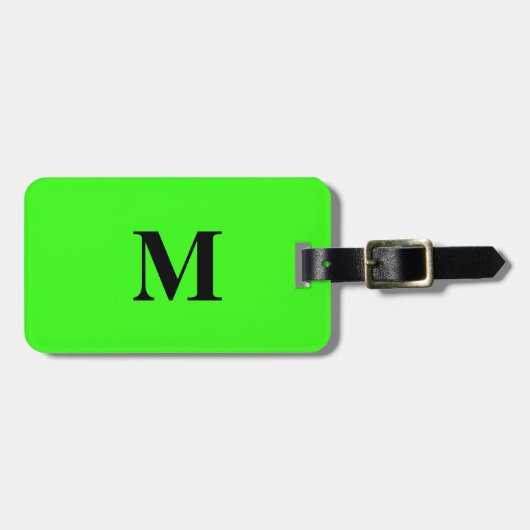 Étiquette À Bagage Monogrammes fluorescents couleur vert néon Nom (Devant horizontal)