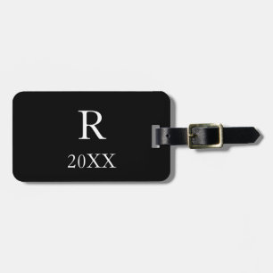 Étiquette À Bagage Monogrammes Initiales Année Modèle noir et blanc C