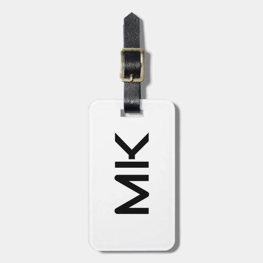 Étiquette À Bagage Monogrammes Initiales Nom Cadeau Favoriser Noir Bl (Devant Vertical)