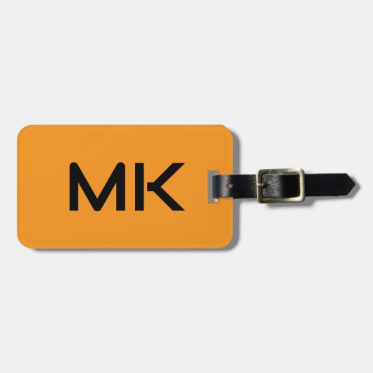 Étiquette À Bagage Monogrammes Orange Noir Initiales Nom Cadeau Favor (Devant horizontal)