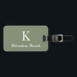 Étiquette À Bagage Monograms Aventure Attend Sage Green Cadeau Favori<br><div class="desc">Initiale monogrammée s avec texte personnalisé "Adventure Await" et aussi des détails personnels comme le nom,  l'adresse,  le numéro de téléphone et l'e-mail que vous pouvez modifier. Conçu avec un arrière - plan vert sage populaire et du texte blanc,  vous pouvez changer la couleur si vous le souhaitez.</div>