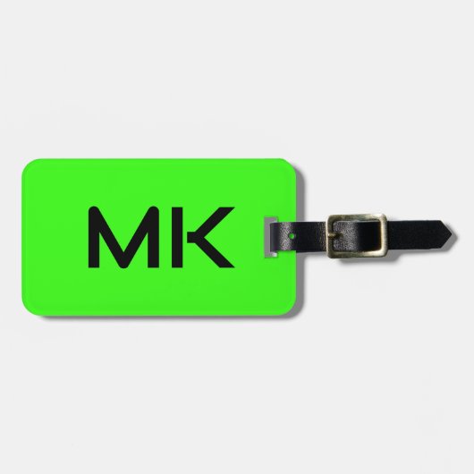 Étiquette À Bagage Monograms Neon Green Initiales Nom Cadeau Favorise (Devant horizontal)