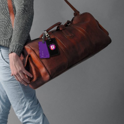 Étiquette À Bagage Monographie classique rouge violet élégant