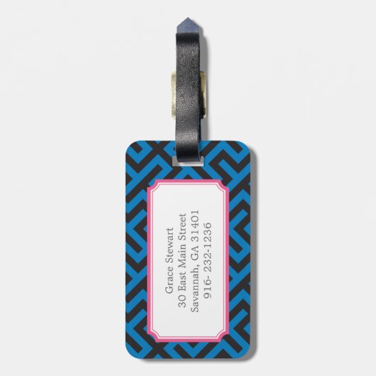 Étiquette À Bagage Monographie de motif géométrique à clé bleu modern (Dos Vertical)