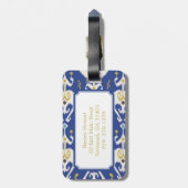 Étiquette À Bagage Monographie de motif tribal ikat bleu or moderne (Dos Vertical)