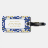 Étiquette À Bagage Monographie de motif tribal ikat bleu or moderne (Dos horizontal)