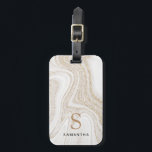 Étiquette À Bagage Monographie de parties scintillant d'or en marbre<br><div class="desc">Marbre blanc moderne marque de parties scintillant monogramme en or</div>