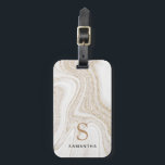 Étiquette À Bagage Monographie de parties scintillant d'or en marbre<br><div class="desc">Marbre blanc moderne marque de parties scintillant monogramme en or</div>
