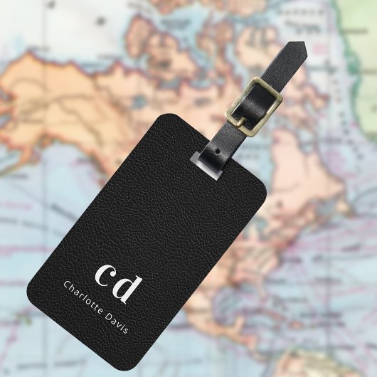 Étiquette À Bagage Monographie en cuir noir