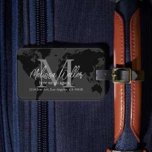 Étiquette À Bagage Monographie Mondiale Voyageur gris foncé