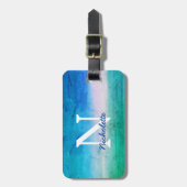 Étiquette À Bagage Monographie tropicale Plage bleu vert dénudée (Devant Vertical)