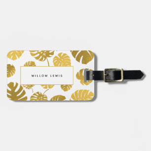 Étiquette À Bagage Monstère d'or moderne Feuille Tropical Motif