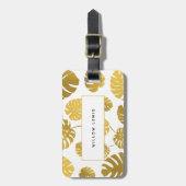 Étiquette À Bagage Monstère d'or moderne Feuille Tropical Motif (Devant Vertical)