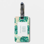 Étiquette À Bagage Monstère tropicale émeraude palmier vert feuille a (Dos Vertical)
