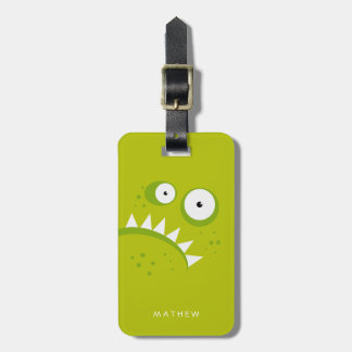 Étiquette À Bagage Monstre vert effrayant drôle fâché grincheux