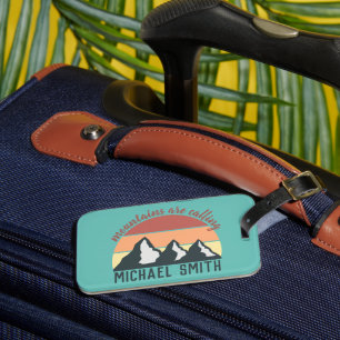 Étiquette À Bagage Montagnes pastel vintage appellent monogramme ciel
