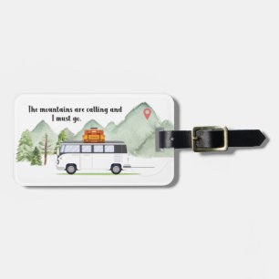 Étiquette À Bagage Montagnes Vacances Vert Rustique Aquarelle