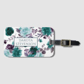 Étiquette À Bagage Moody Boho | Turquoise Turquoise Dark Floral Patte (Devant Horizontal)