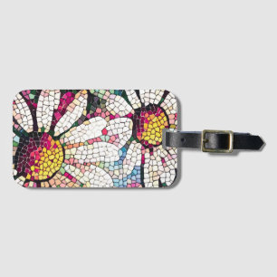 Étiquette À Bagage Mosaïque Art Vitrail motif floral