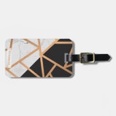 Étiquette À Bagage Mosaïque de marbre d'or noire et blanche (Devant horizontal)