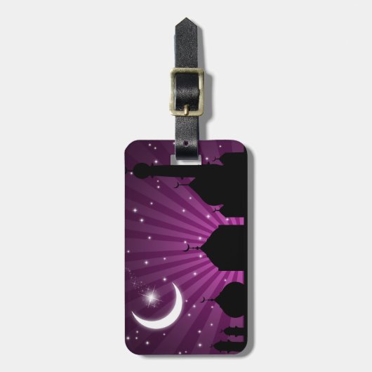 Étiquette À Bagage Mosquée Silhouette Purple Night - Balise Bagage (Devant Vertical)