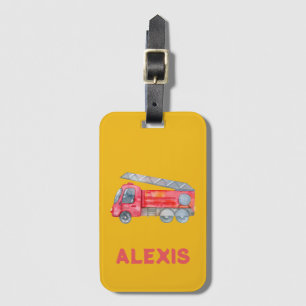 Étiquette À Bagage Moteur de feu mignon Monogramme Enfants personnali