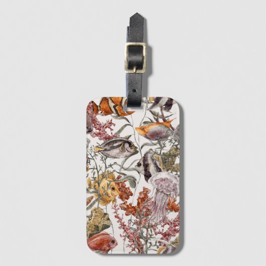 Étiquette À Bagage Motif 2 de vie marine d'aquarelle (Devant Vertical)