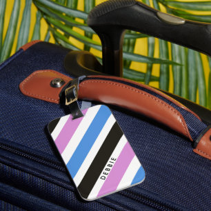 Étiquette À Bagage Motif à bandes diagonales personnalisé