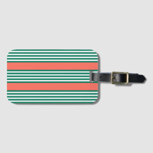 Étiquette À Bagage Motif à cinq bandes vert et blanc avec corail