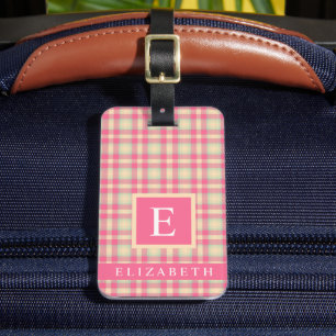 Étiquette À Bagage Motif À damiers rose rose rose customisé