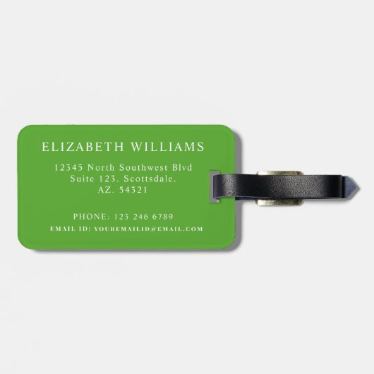 Étiquette À Bagage Motif À damiers vert foncé customisé (Dos horizontal)