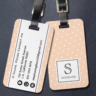 Étiquette À Bagage Motif à pois Monogramme et nom Peach Puff