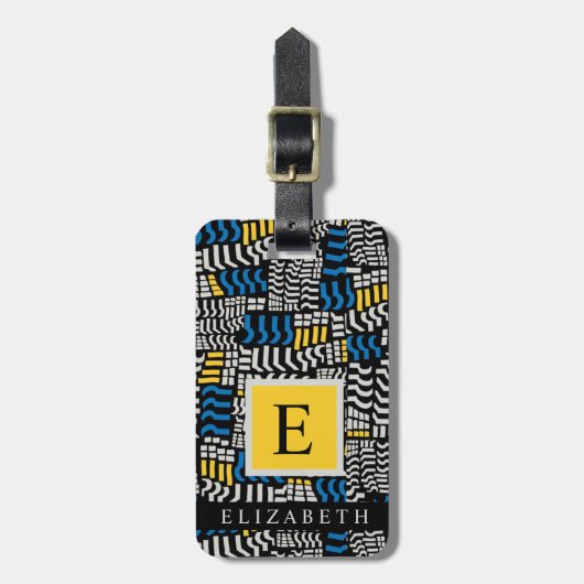 Étiquette À Bagage Motif Abstrait blanc bleu bleu blanc personnalisé (Devant Vertical)