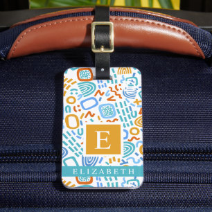 Étiquette À Bagage Motif Abstrait customisé Bleu Bleu Jaune Rouge