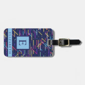 Étiquette À Bagage Motif Abstrait customisé bleu marine foncé (Devant horizontal)
